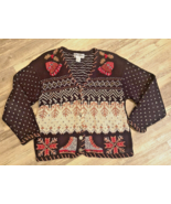 Vtg Nordic Fair Isle Button Up  Knit Cardigan Sweater Skates Size Petite... - £17.39 GBP
