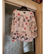 Alfani Blouse M White With Pink And Black Flowers Lined No See Thru Flow... - £11.08 GBP