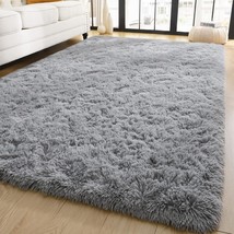 Soft Fluffy Area Rugs For Bedroom Living Room 4X6 Feet, Grey Plush Shag Carpet N - £33.80 GBP