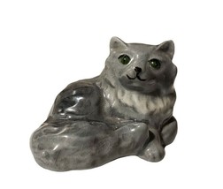 Hagen Renaker Mini Persian Cat Lying Dark Gray Green Eyes Figurine RARE HTF - £48.97 GBP