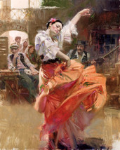 Art Oil painting female portrait young Dancer Flamenco Red skirt hand painted - £55.90 GBP