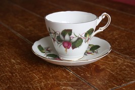 Vtg Regency English Fuschia Flower Porcelain Bone China Tea Cup &amp; Saucer England - £20.92 GBP