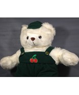 Vintage Elite Toys White Teddy Bear Plush RARE 20&quot; w/ Green Corduroy Ove... - £38.45 GBP