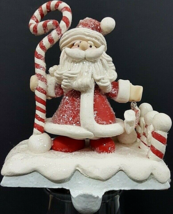 Santa &amp; Peppermint Stocking Hanger Pottery 5 1/2&quot; Tall x 4 1/4&quot; x 2 1/2&quot;... - $13.09