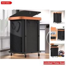 150L Rolling Laundry Basket with Wheels &amp; Leather Patchwork - Stylish St... - $70.24