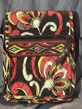 Vera Bradley Crossbody Purse Floral Quilted Cotton Bag Brown Red Yellow - $211.26 MXN