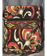 Vera Bradley Crossbody Purse Floral Quilted Cotton Bag Brown Red Yellow - $207.72 MXN