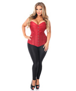 Plus Size Lavish Wine Brocade Over bust Corset with Front Clasp - £58.19 GBP