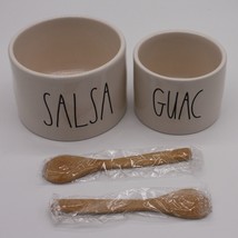 Rae Dunn Guac Salsa Bowls with 2 Wooden Spoons Brand New MSRP $40 - £23.66 GBP