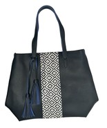 Expressions NYC Vegan Pebbled Leather Black White Blue Woven Insert Purs... - $16.82