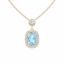 Authenticity Guarantee 
Dangling Cushion Aquamarine and Diamond Halo Pendant ... - £616.14 GBP