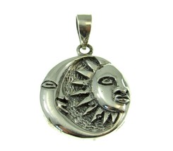 Handcrafted Solid 925 Sterling Silver Crescent Moon &amp; Sun Yin Yang Faces Pendant - £19.61 GBP