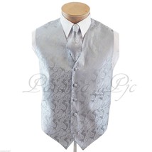 SILVER XS to 6XL Paisley Tuxedo Suit Dress Vest Waistcoat &amp; Neck tie Wedding - £19.32 GBP+