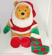 Disney Winnie Pooh Bear Santa Claus Fluffy Bean Plush Toy Stocking Theme Parks - $34.95