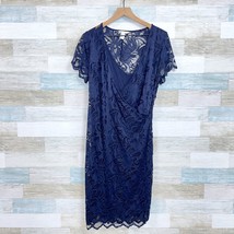 H&amp;M MAMA Lace Wrap Sheath Dress Navy Blue Short Sleeve Womens Maternity Large - $29.69