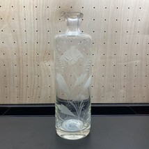 Flower Etched Floral Design Glass Carafe 11 Inches Tall - £17.13 GBP