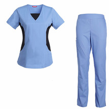 Women&#39;s Scrub Set Medical Nursing Top and Slim Fit Flare-Leg Elastic Wai... - £31.08 GBP