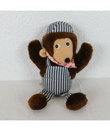 DanDee Train Conductor Brown Monkey Hat Striped Overalls Plush Stuffed A... - £7.32 GBP