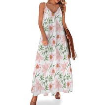 Mondxflaur Floral Pink Summer Dresses for Women V-neck Sleeveless Long Dress - £26.37 GBP