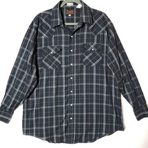 Plains Western Wear Mens Shirt Size XLT Long Sleeve Pearl Snap Black White Plaid - £14.99 GBP