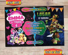 My Little Pony &amp; Ninja Turtles Birthday Invitation / Joint Birthday Party Invite - £8.64 GBP