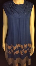 Ya Li Qi Blue/Tan Womans Floral Dress size  Medium Bin O - £37.02 GBP