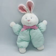 Vintage Eden Plush Rattle Bunny Green White Stripes Pink Dot Bow Lovey 9.5 Inch - £13.13 GBP