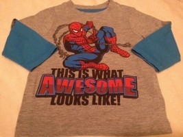 Marvel Spiderman Boys Blue Gray Red Long Sleeve Shirt 12 Months - £3.87 GBP