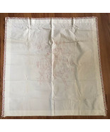 Antique Victorian Embroidered Pillow Cover Morning Glories Saying  33”-32” - $33.92 CAD