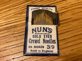 VTG Antique Package NUN&#39;S Gold Eye Crewel Sewing Needles 3/9 NOS England - £7.80 GBP