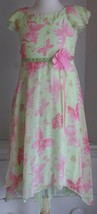 JANA MICHELLE Beautiful light green dress with Pink floral &amp; Butterflies Girls S - £9.48 GBP