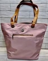 Gloria Vanderbilt Double Handle Shoulder Bag Pink Front Zipper Swan Logo - $10.77