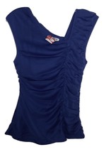 NORTH SYLE LADIES CAP SLEEVE BLUE 100% POLYESTER RUCHED CUTE TOP-M-NWT-A... - £9.44 GBP