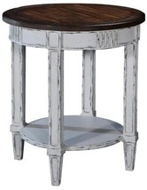 Lamp Table San Maria Louis XVI French Distressed White Rustic Pecan Wood Round - £756.23 GBP