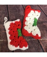 Vintage Handmade Crochet Christmas Stockings Booties Holiday Ornaments 5... - $19.06 CAD