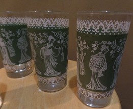 Vintage SET 4 Green Jasperware HELLENIC Table GLASS Tumblers-JEANNETTE G... - £27.94 GBP