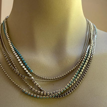 Coach Necklace Multi Strand Mix PAVE Silver Turquoise White 99721 J2 - $79.19