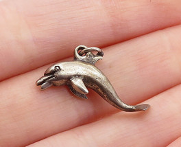 925 Sterling Silver - Vintage Petite Dark Tone Leaping Dolphin Pendant - PT4969 - £21.97 GBP