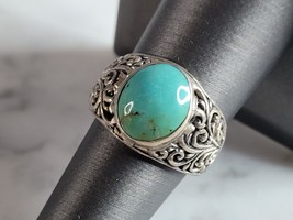 Womens Vintage Estate Sterling Silver Turquoise Modernist Ring 5.2g E6254 - £39.69 GBP