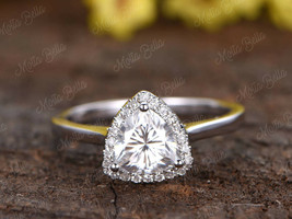 1.5Ct Trillion Cut Diamond Halo Engagement Wedding Ring In 14k White Gold Finish - £69.16 GBP
