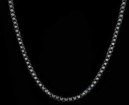 Men&#39;s Tennis Necklace 3mm Round Cut Lab Created Black Onyx 14K Black Gold Plated - £154.23 GBP