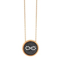 Black Rhodium Disc With CZ Infinity Center Necklace - Rose Gold Plated - £42.75 GBP