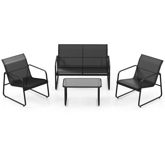 Primary image for 4 Pieces Outdoor Conversation Set with Tempered Glass Coffee Table-Black - Colo