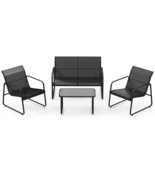 4 Pieces Outdoor Conversation Set with Tempered Glass Coffee Table-Black... - £160.61 GBP