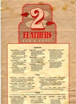 2 Feathers Bar &amp; Grill Menus Wichita Kansas 1980&#39;s - £12.67 GBP