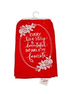 Primitives By Kathy Dish Towel Love Story Red White Valentines Roses 29x29 - $10.89