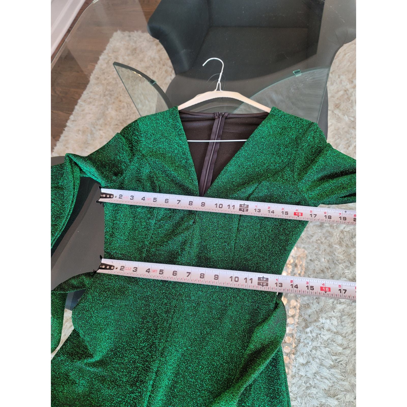 Women's Jumpsuit Small Green Metallic Glitter Long Sleeves V Neck Belted Item image 10