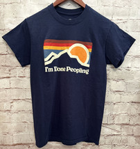 DOM Mens Graphic T Small Dark Blue Short Sleeve Mountain I’m Done Peopling - £10.99 GBP