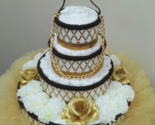 Louis Vuitton Purse Theme Baby Shower 4 Tier Gold and Brown Tutu Diaper Cake  - $289.80