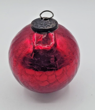 German Kugel 4&quot; Heavy Cracked Glass Christmas Tree Ornament Red U254 - £79.74 GBP